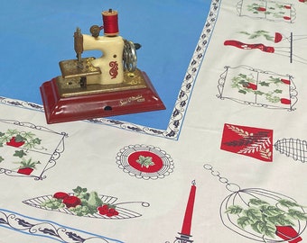 Cotton Tablecloth with Mid-Century Modern Home Decor Items in Red, Green and Blue –  So Retro!
