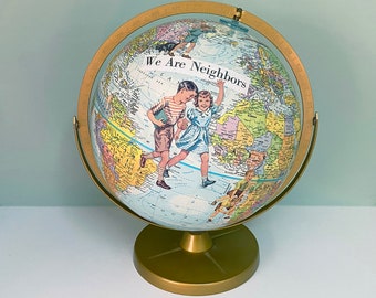 Replogle World Globe Decoupaged with 1940s Primer Images, Handmade Limited Edition – Last One!