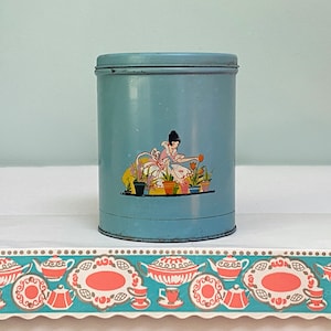 Carta decorativa per mensole Betty Brite Mid-Century e bordatura – Modello per stoviglie Tea Time in arancione, acquamarina e oro – Inutilizzato, lungo 8 piedi