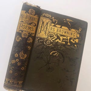 1884 Elizabeth Barrett Browning Poems: Gilt Gold Embossed Antique Book