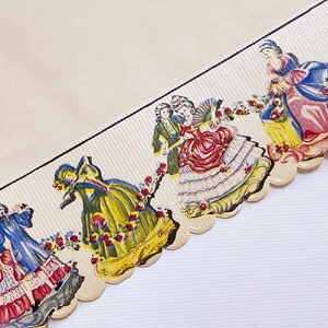 Vintage Decorative Shelf Lining Paper and Edging – Rococo Dancing Couples – Unused, 9 Feet in Length