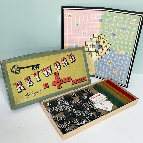 1953 Keyword, a Crossword Board Game by Parker Brothers, Scrabble Variant, Near Complete