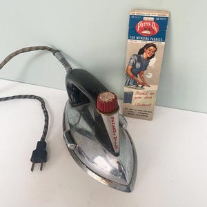 Mid-Century General Mills Iron, Art Deco Styling + Bonus Unused Mending Tape in Original Packaging