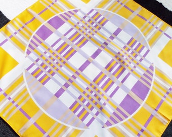 European 1960s yellow purple Op Art abstract Scarf/ 1970s geometric scarf/ Modernist scarf
