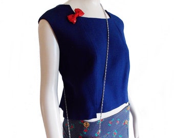 1960s cobalt blue Designer top and jacket / 60s gold brass button crop jacket/ mid century sleeveless short top jacket