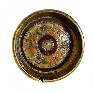 Italy Mid Century 1950s hand painted green ceramic ashtray bowl catch all / Raymor Bitossi Aldo Londi