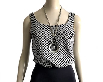 vintage jaren 1960 mod zwart wit geruit badpak / jaren '70 een stuk pin-up badmode Penney's gemaakt in Californië maat Small/Medium
