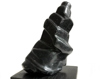 Mid Century vintage 1950s 60s Black marble abstract sculpture large free form art/ 50s Sculptural statue