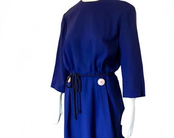 US size 10/12 vintage 1950s blue cotton wiggle dress / Mid Century 50s Rockabilly cocktail pinup pencil dress Saks Fifth Avenue