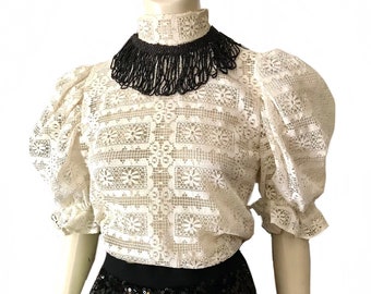 Deadstock 1960er Jahre Spitzenbluse / 60s mod - Bluse im viktorianischen Stil / made in USA