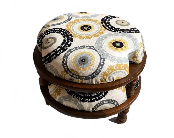 Stackable Footstools Mid Century Set Stackable Yellow Abstract Geometric Round Stools / Two ...