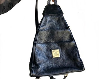 Black genuine leather handcrafted rucksack /  designer zip pocket backpack made in Italy