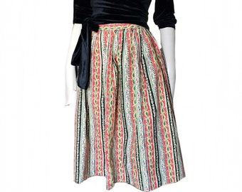 vintage 1950s multi color cotton wide summer skirt / 50s full day skirt / Rockabilly pin up size XSmall