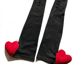 Valentine&#39;s 1950s novelty red hearts long elbow gloves/  50s opera gloves rockabilly gloves/ 40s evening gloves / SEO-collection