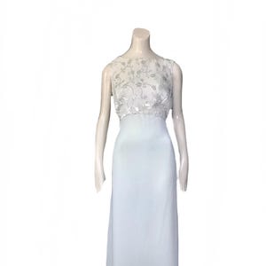 a Deadstock pastel sage green bridesmaid draped dress / Party cocktail burnout velvet floral rayon long gown size 14 Made in USA