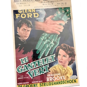 SPECIAL OFFER rare vintage original 1950&#39;s film noir Thriller Movie Poster The Green Glove European original film poster / Glenn Ford poster