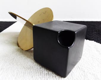 1970s Cor Unum architectural black candle holder - Dutch pottery - ceramic modernist dutch candlestick holder