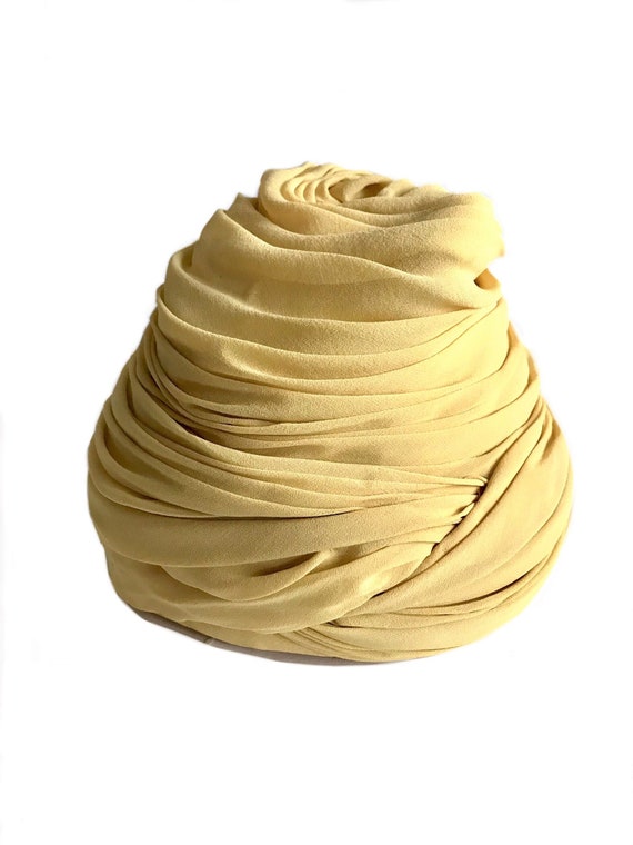 vintage 1940s yellow chiffon turban sculptural ha… - image 5