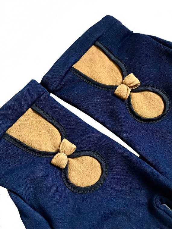 1950s 60s navy blue yellow gloves/ rockabilly mod… - image 3