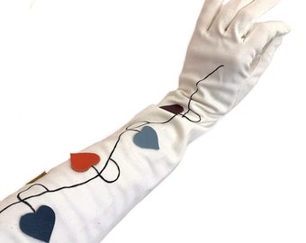 1930s refashioned novelty leather heart long gloves WWII wedding swing era opera gloves/ rockabilly 40s evening gloves SEO collection