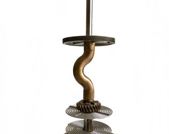 steampunk mixed metal gear tower sculpture / modernist sculptural industrial table art object