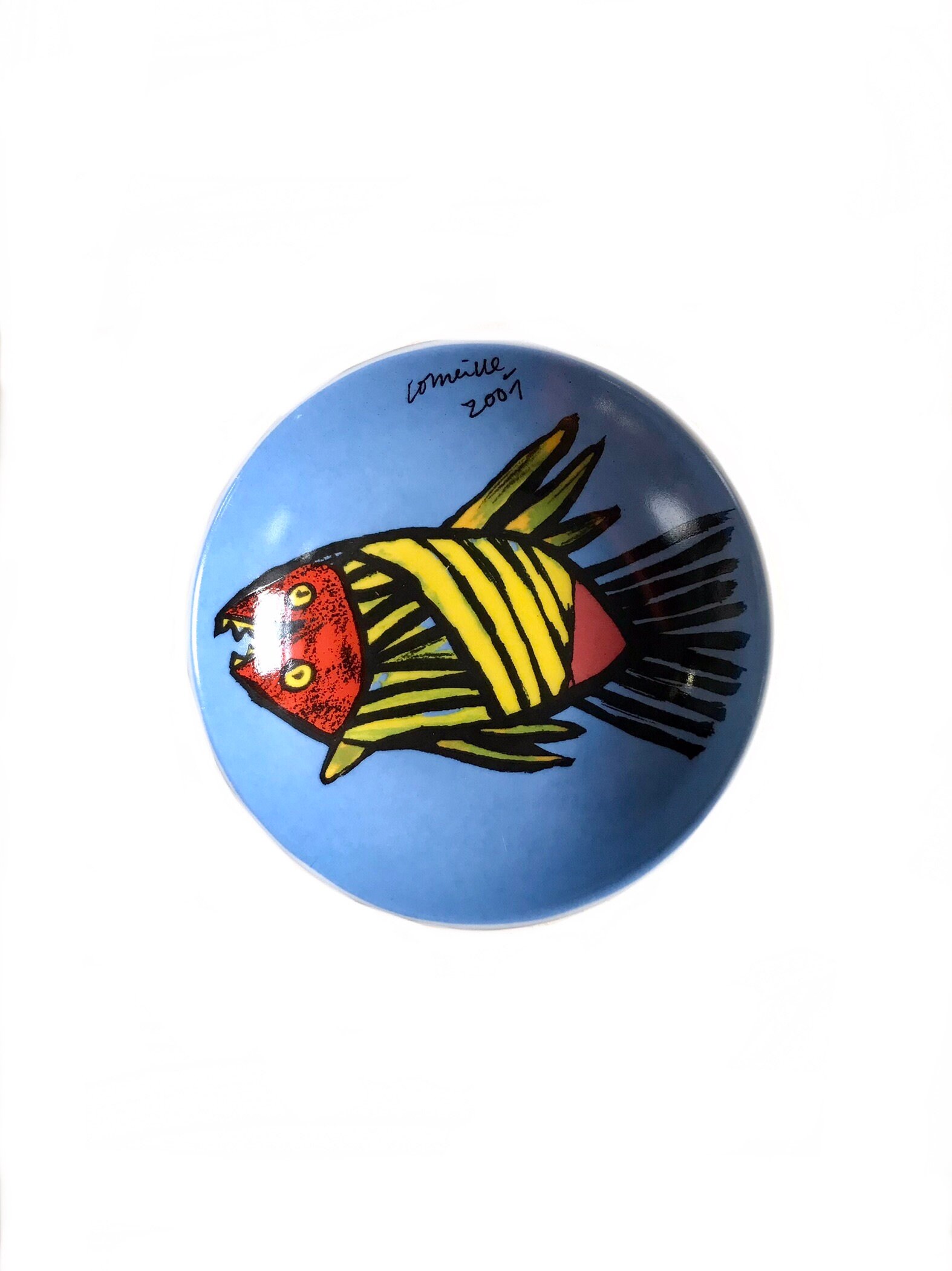 サイン入りコルネイユポストモダンアート陶器抽象魚鉢 / 2001年限定版