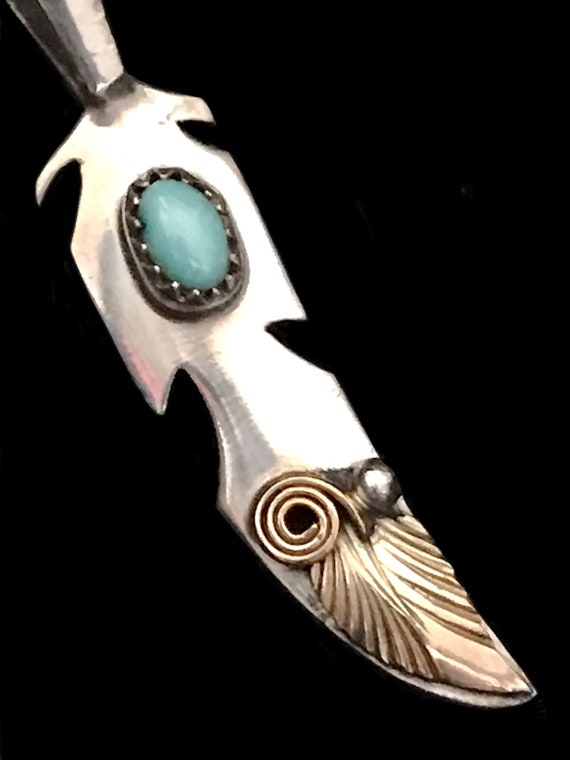 signed Turquoise stone Feather Shape Sterling Sil… - image 5