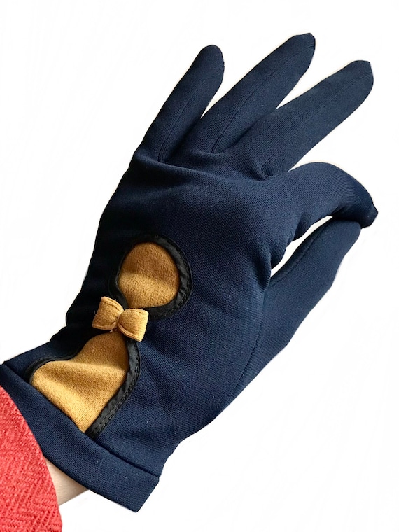 1950s 60s navy blue yellow gloves/ rockabilly mod… - image 2