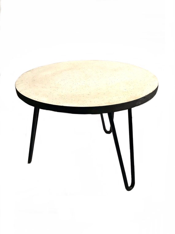 Vintage 1950s Mid Century Modern Small Hairpin Leg Formica Tripod Table 50s White Speckle Side Table Etsy
