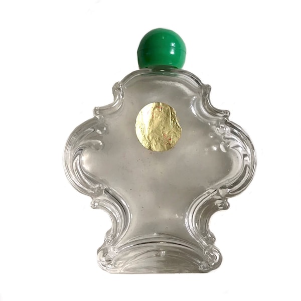 European art deco vintage 1930s perfume bottle clear glass green lid