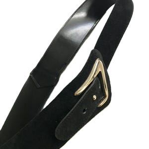 Vintage 1980s Suede Leather Wide Belt: Avant Garde Brass Buckle, Made in USA