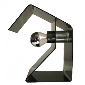 Vintage 1970s smoke gray lucite table lamp / Mid Century modern lamp / 70s space age acrylic desk lamp
