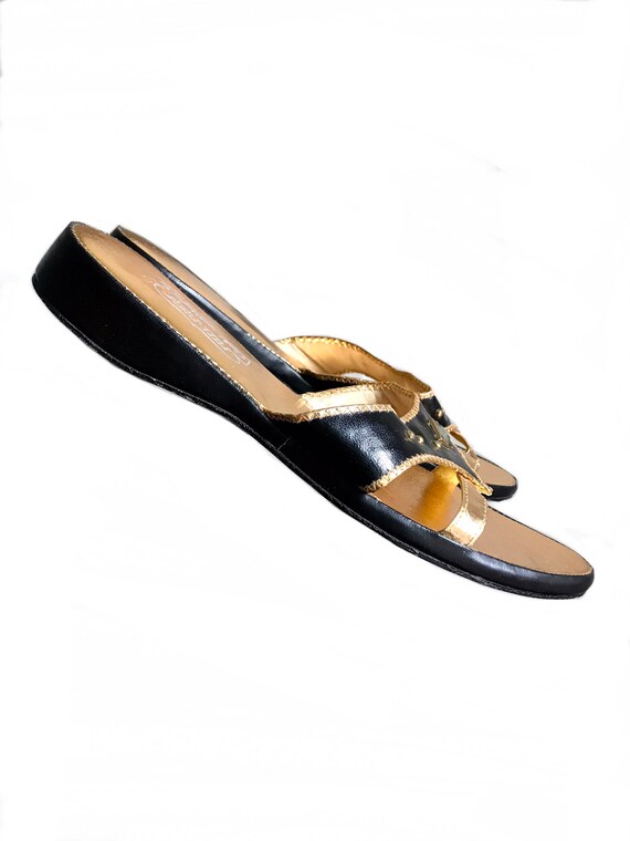vintage 1960s black gold studded summer slippers … - image 7