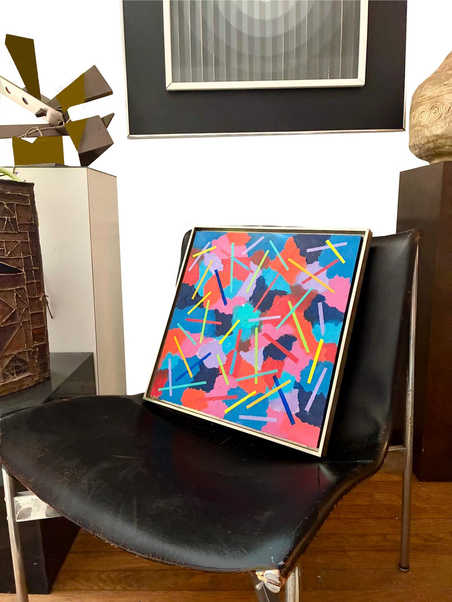 Early 1980s Post Modern Abstract Multi Color Painting/ 80s