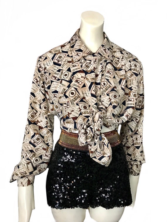 vintage 1940s style novelty letter blouse / 1980s… - image 1