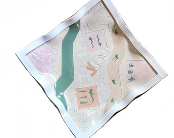 signed Xlarge wall-mounted stoneware art sculpture/ huge 1980s Memphis style Post Modern pink white bowl / Sculptural ceramic art