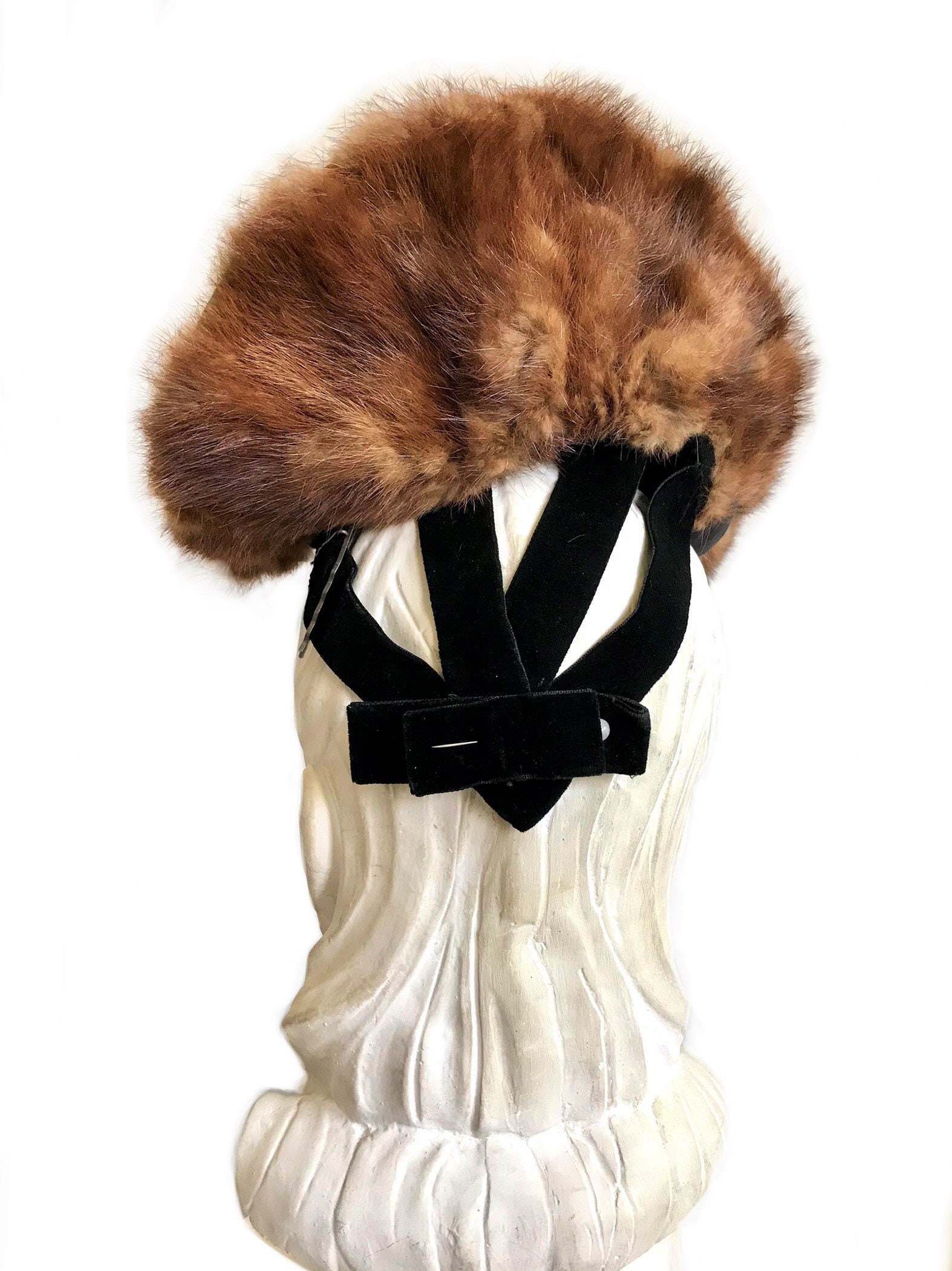 Elegant Vintage 40’s Black and Brown Mink Fur Women\'s Hat Vintage 1930s 1940s Genuine Brown Mink Fur Ladies Hat / 40s  main image 4