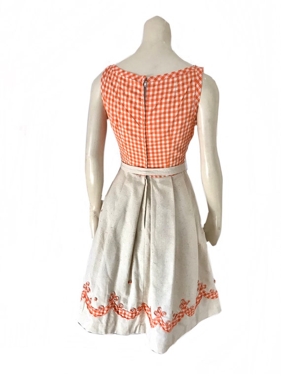 size Small 1950s cotton orange gingham Dress / co… - image 5