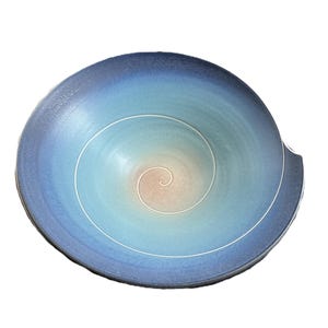 signed Wayne Bates sculptural  studio art pottery bowl / hand turned ceramic post Modern decorative centerpiece bowl