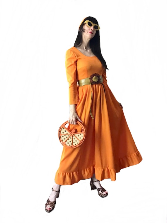Vintage 1960s Orange Jersey Maxi Dress: Empire Waist, Ruffle Detail, Size  Small/medium - Etsy Israel