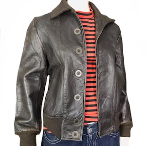 Original A-1 vintage 1920s 30s brown genuine leather flight jacket/  1930s motorcycle biker jacket with wool knit collar /Unisex size small
