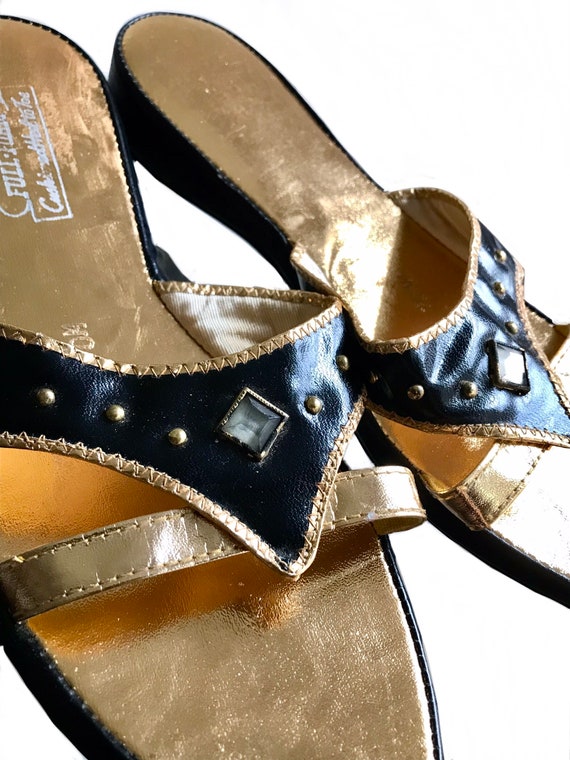 vintage 1960s black gold studded summer slippers … - image 2