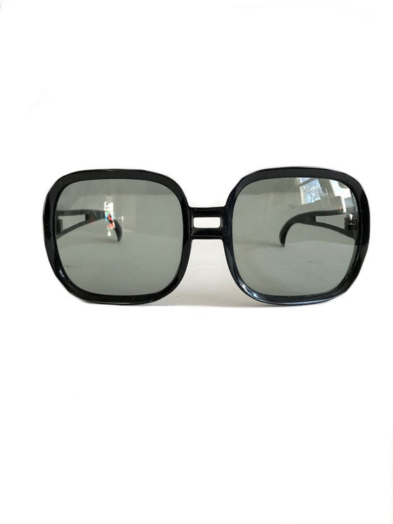 French vintage 1970s black oversized Sunglasses /… - image 1