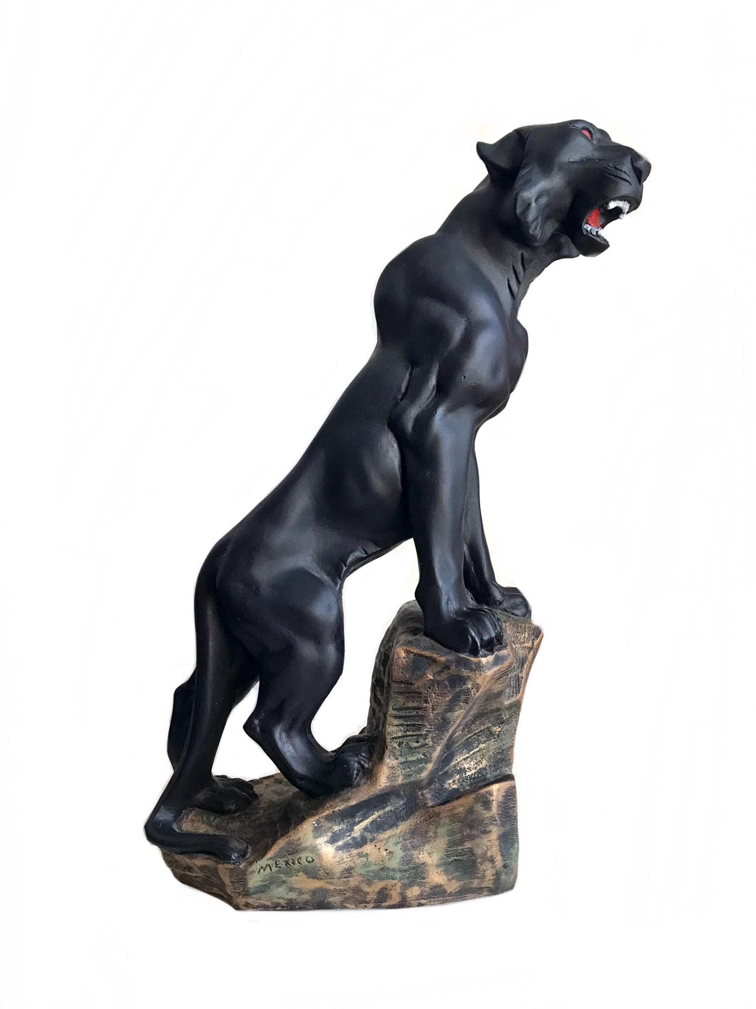 Vintage黒豹(BLACK PANTHER）ブロンズ　オブジェ Vintage Black Ceramic Panther - Etsy