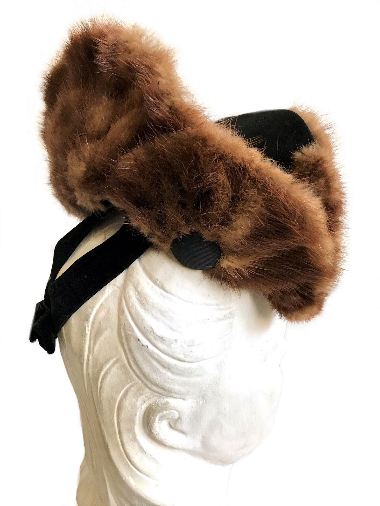 Vintage 1930s 1940s Genuine Brown Mink Fur Ladies Hat / 40s  display picture 2