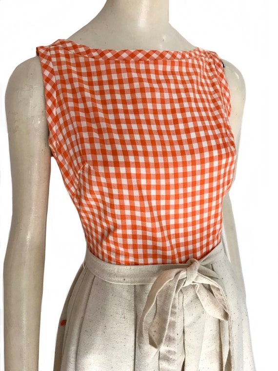 size Small 1950s cotton orange gingham Dress / co… - image 3