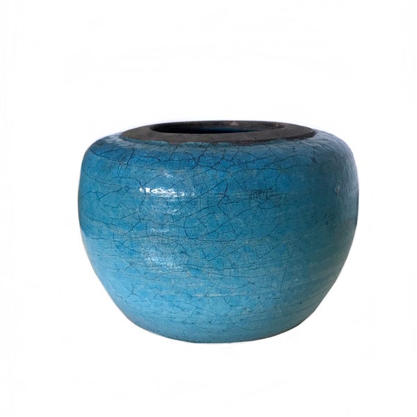 Signed turquoise blue ceramic vase / modernist art studio pottery
