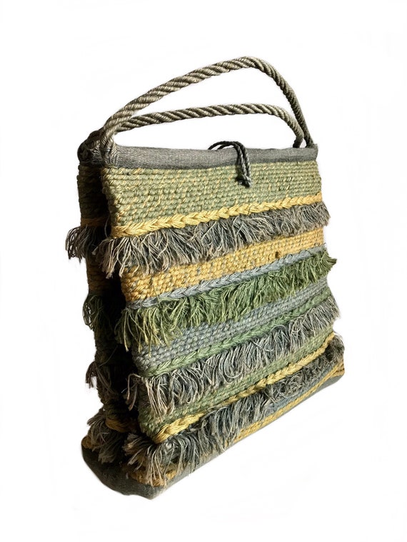 huge vintage 1960s green jute purse / 60s raffia … - image 5