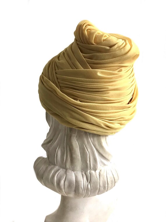 vintage 1940s yellow chiffon turban sculptural ha… - image 7