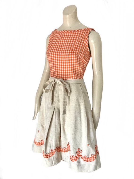 size Small 1950s cotton orange gingham Dress / co… - image 2